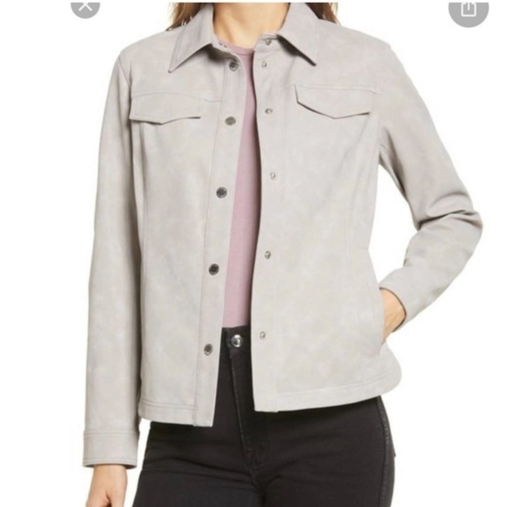 Sam Edelman women’s neutral beige Faux Leather snap closure Shirt Jacket XL NEW